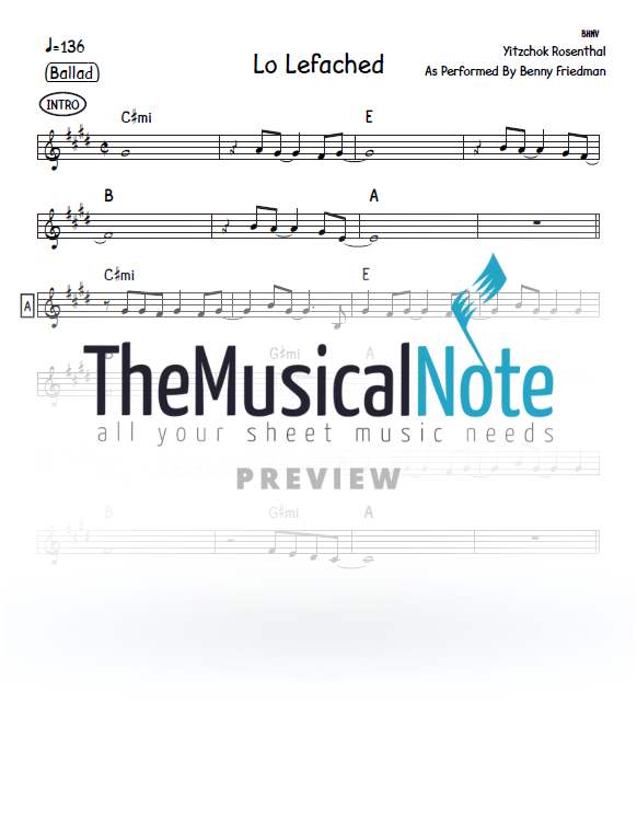 Benny Friedman - Lo Lefached (Lead Sheet)