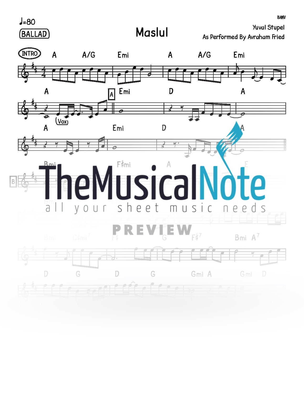 Avraham Fried - Maslul (Lead Sheet)