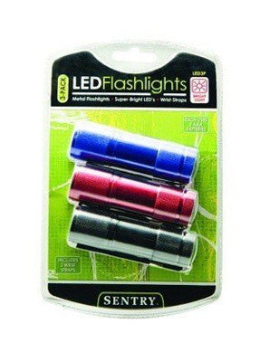 Pack of 3 Sentry Super Bright Metal 9 Led Flashlight w/Wrist Strap