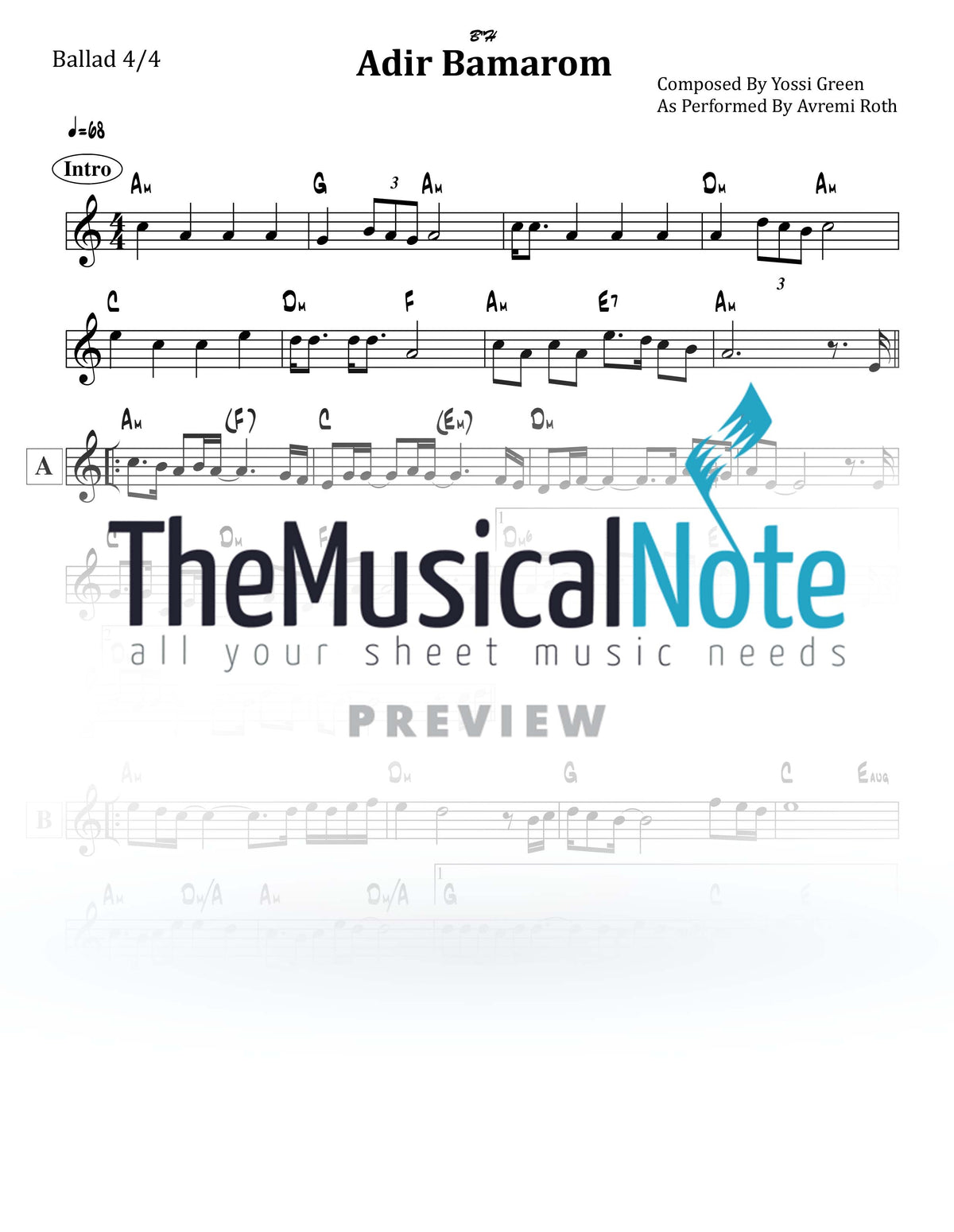 Avremi Roth - Adir Bamarom (Lead Sheet)
