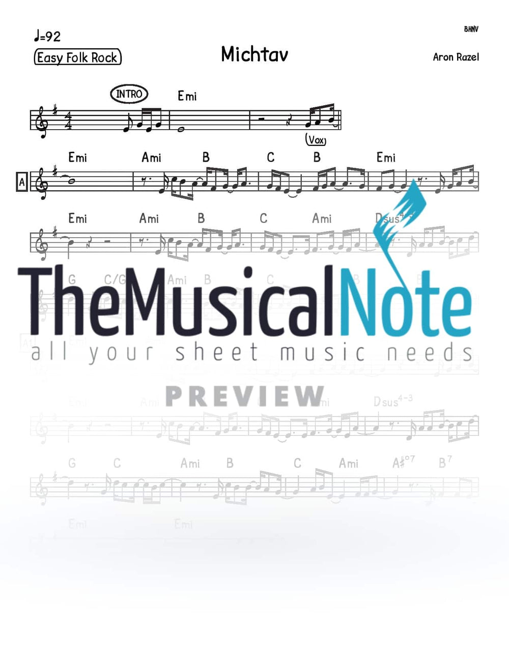 Aaron Razel - Michtav MeAhuvia (Lead Sheet)