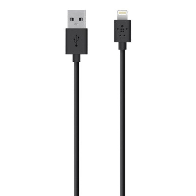 כבל Belkin Lightning ל-USB ChargeSync עבור iPhone 5/5S/5c, iPad דור 4, iPad mini ו-iPod touch דור 7, 4 רגל (שחור)