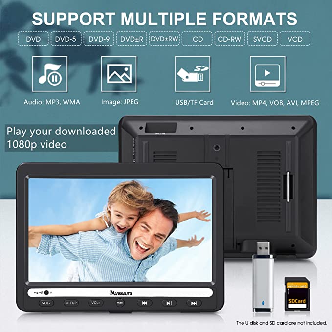 NAVISKAUTO 10.5" Dual Screen Portable DVD Player