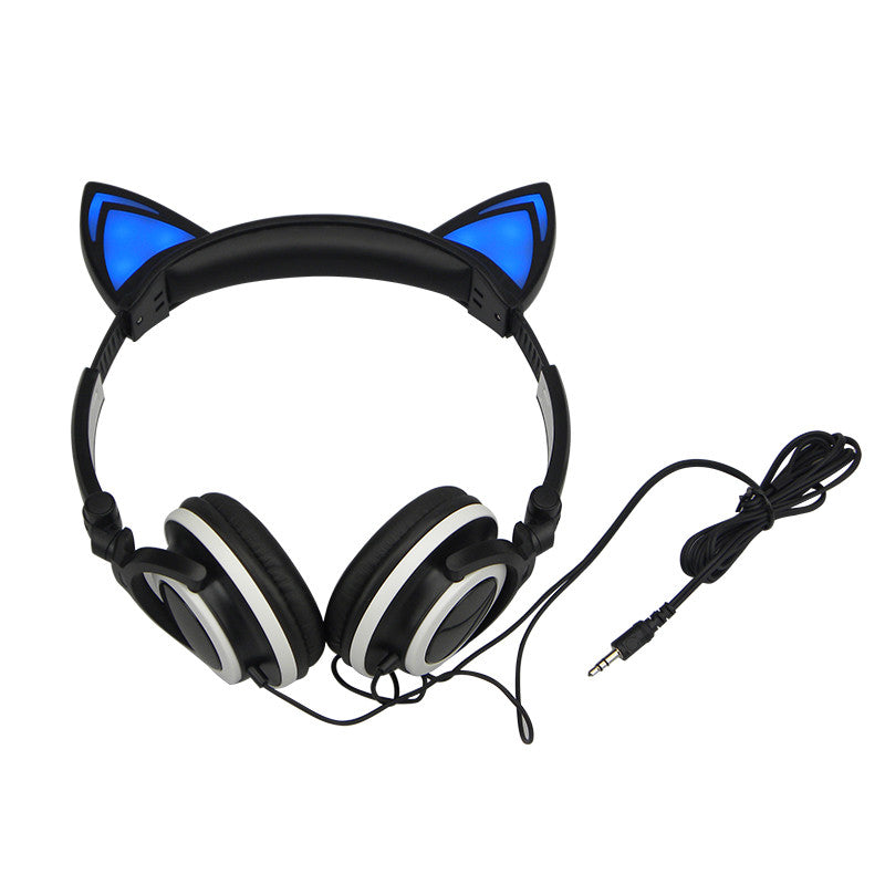 Foldable Flashing Glowing cat ear headphones Gaming Headset Earphone with LED light For PC Laptop Computer Mobile Phone