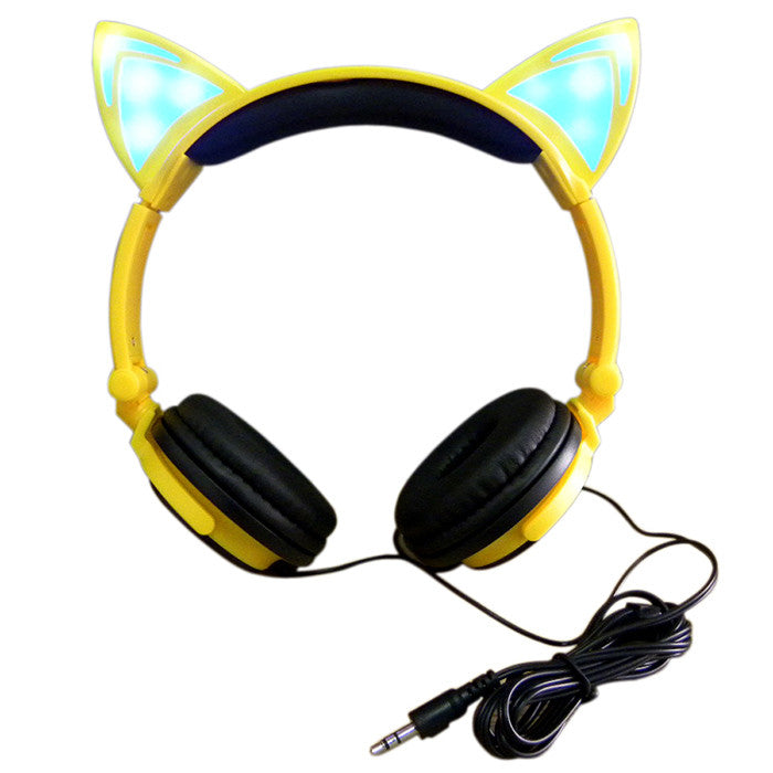 Foldable Flashing Glowing cat ear headphones Gaming Headset Earphone with LED light For PC Laptop Computer Mobile Phone