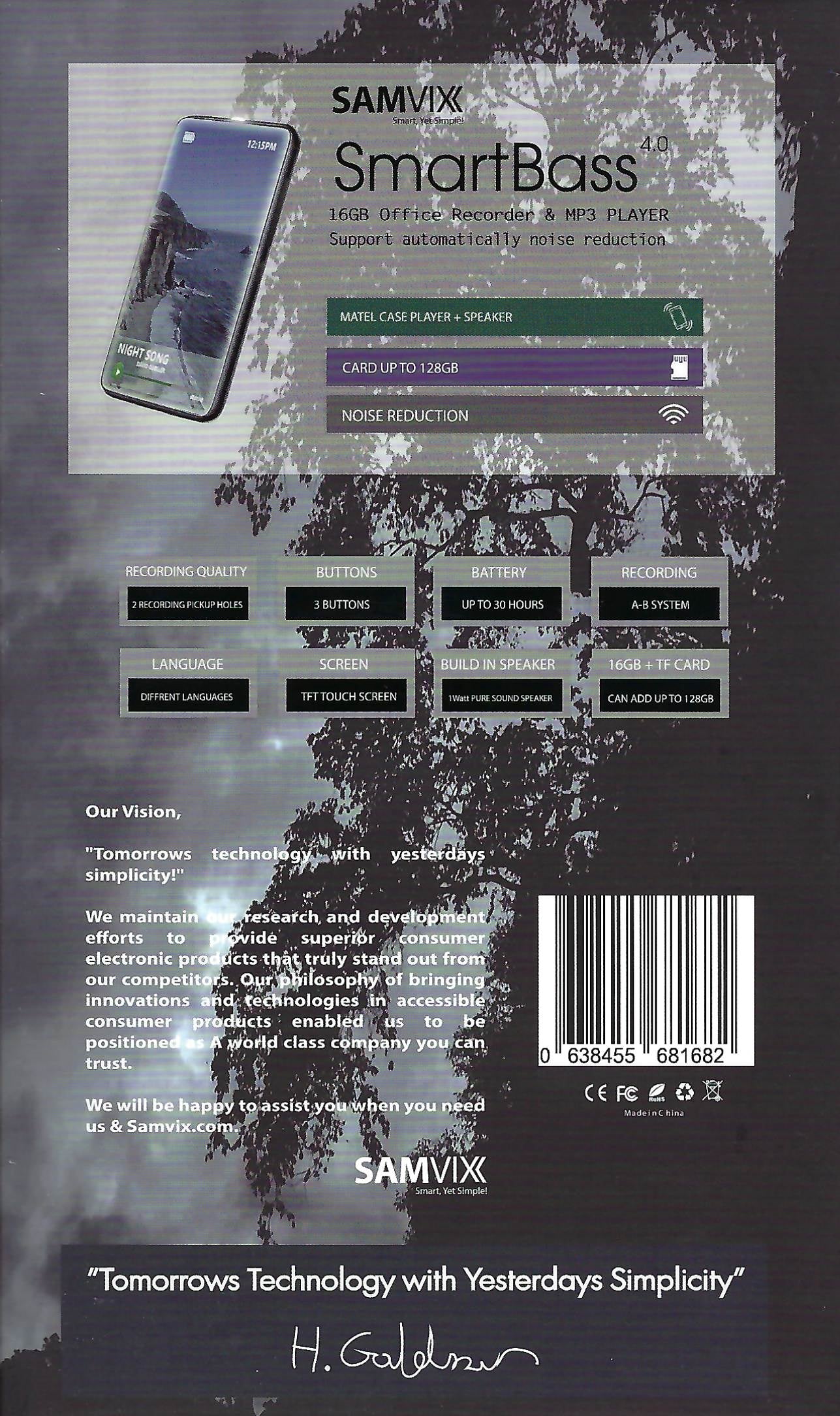 Samvix - SmartBass 4.0 נגן MP3 - 16GB