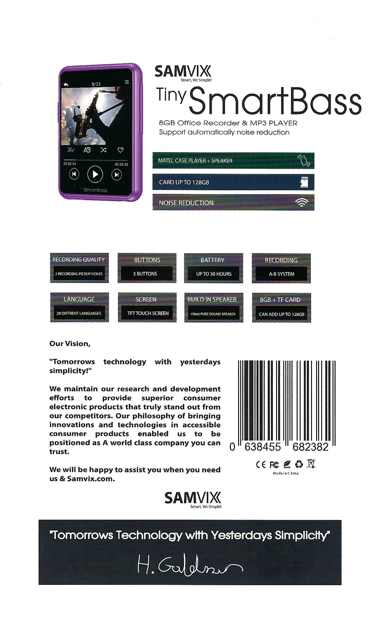 Samvix - נגן MP3 TINY Smart Bass - 8GB