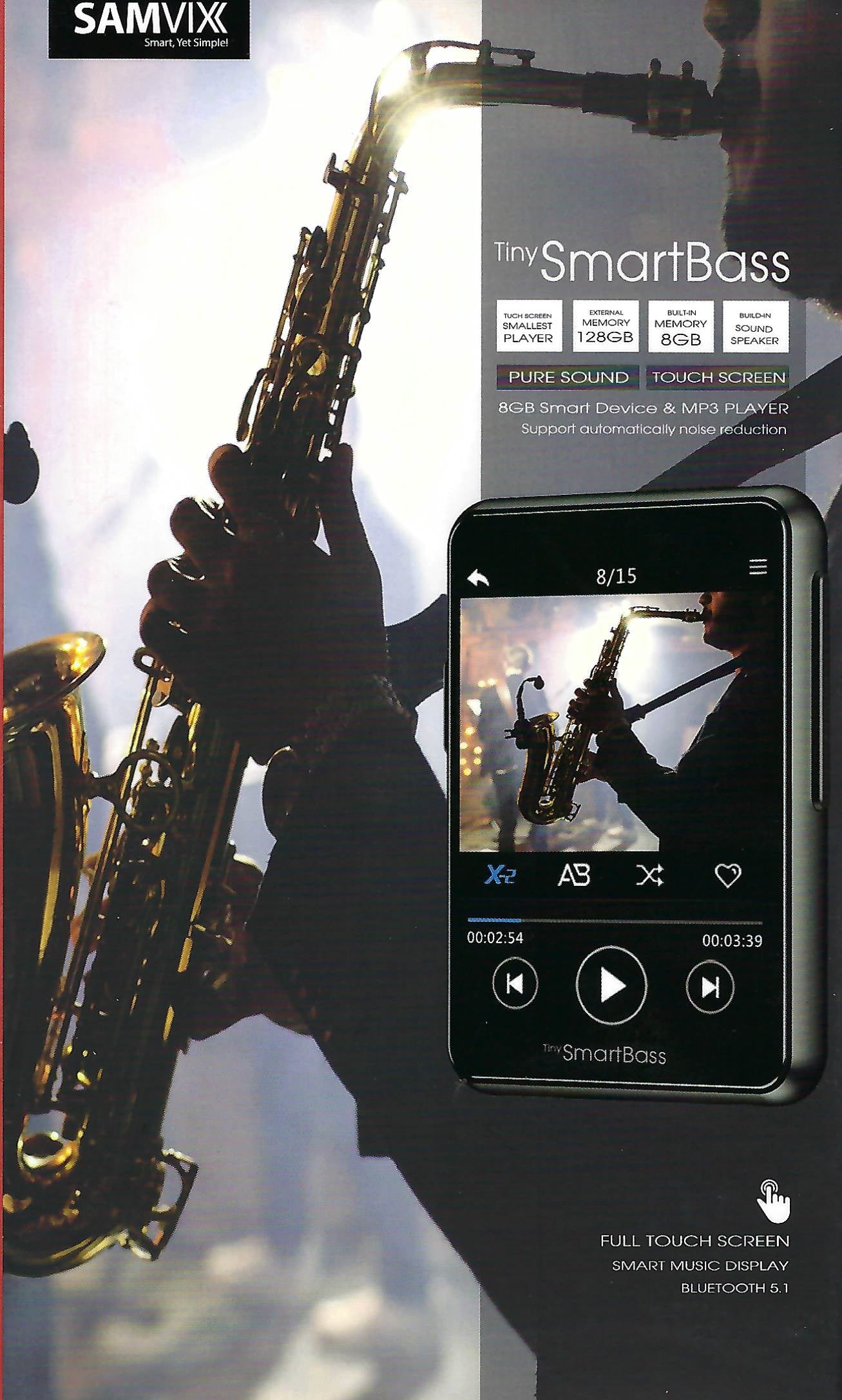 Samvix - TINY Smart Bass MP3 Player - 8GB